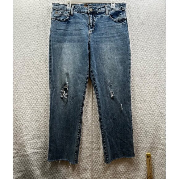 Kut From The Kloth Womens Distressed Blue Denim Jeans Size 14 Straight Leg - Picture 1 of 11
